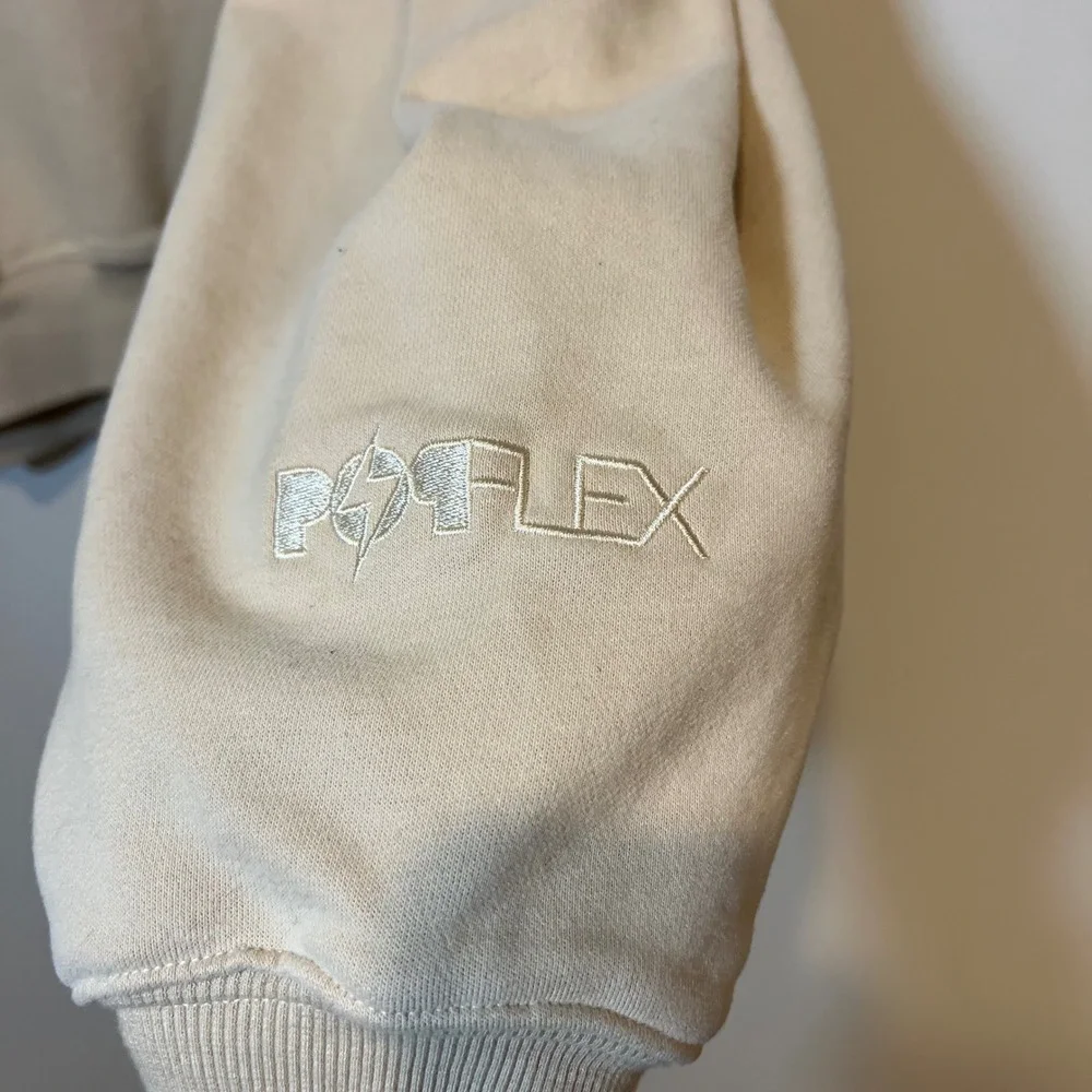 POPFLEX Sweatshirt Belle Crew Neck Puff Sleeve Pullover Cropped Beige Small - Picture 3 of 4